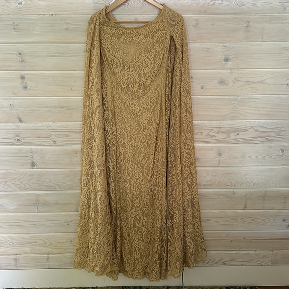 Tadashi Shoji Corded Floor Length Cape Gown - Picture 3 of 7